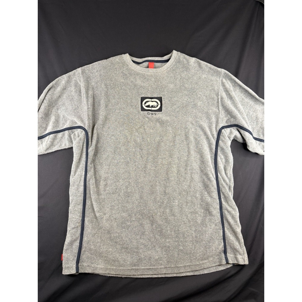 Vintage Ecko Unltd Terry Cloth Shirt Gray Box Rhino Logo Piping Y2K Hip Hop, L